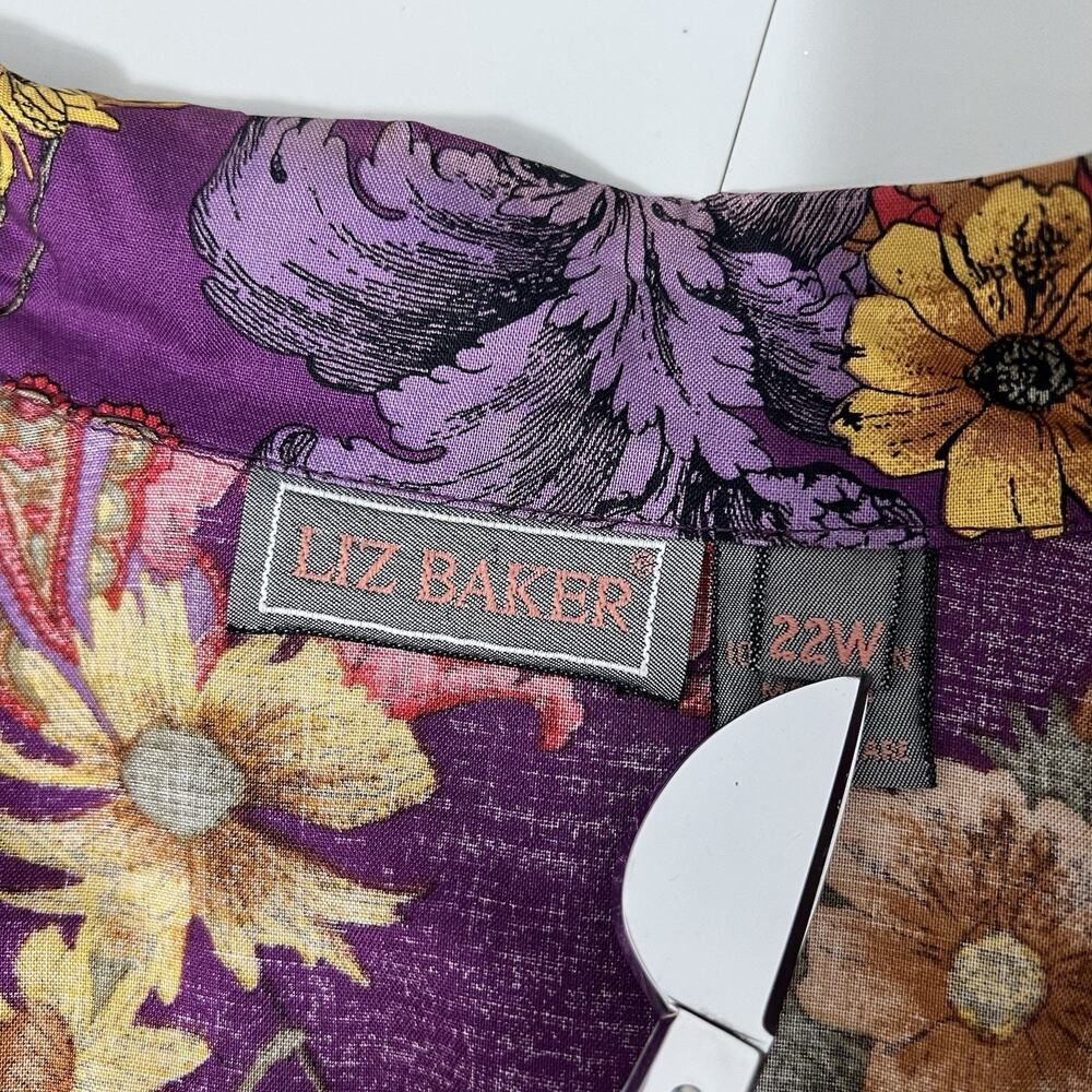 Liz Baker 22W Vintage 2 Button Vibrant Floral Top/Blazer w/ Pockets Artsy Rayon - Picture 6 of 10